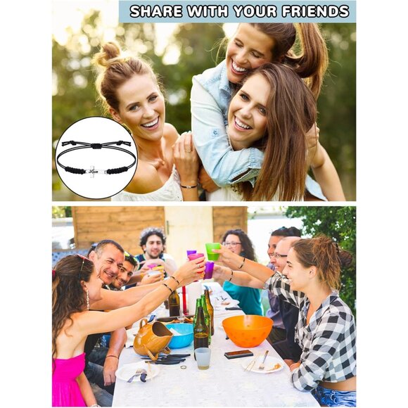 48 Black Christian Friendship Bracelets Array Faith Hope Love Adjustable Cross R - Picture 5 of 6